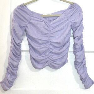 Elodie Lavender Ruched Textured Long Sleeve Crop Top Sweetheart Neckline XS